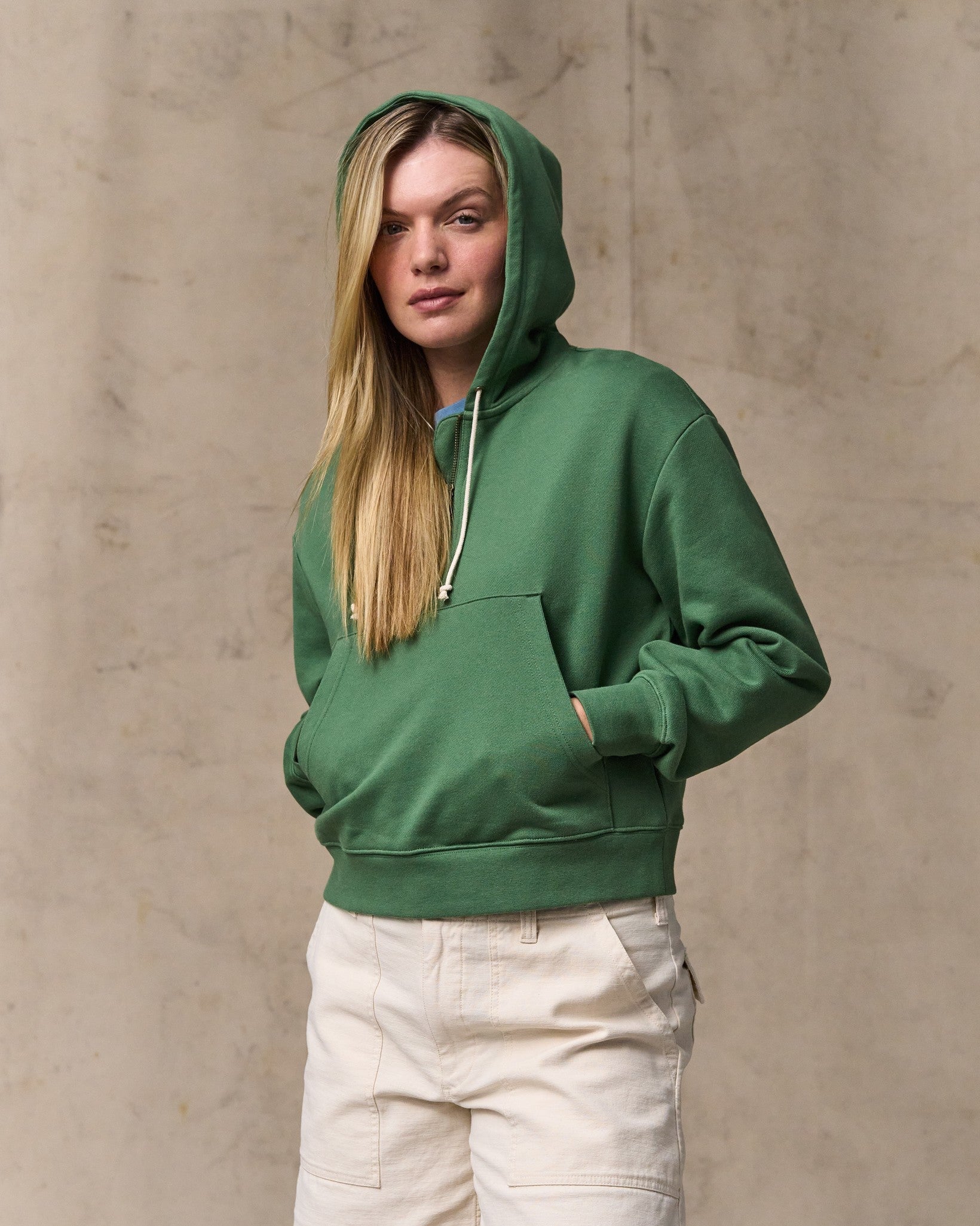 Women's French Terry Half-zip Hoodie - Light Forest