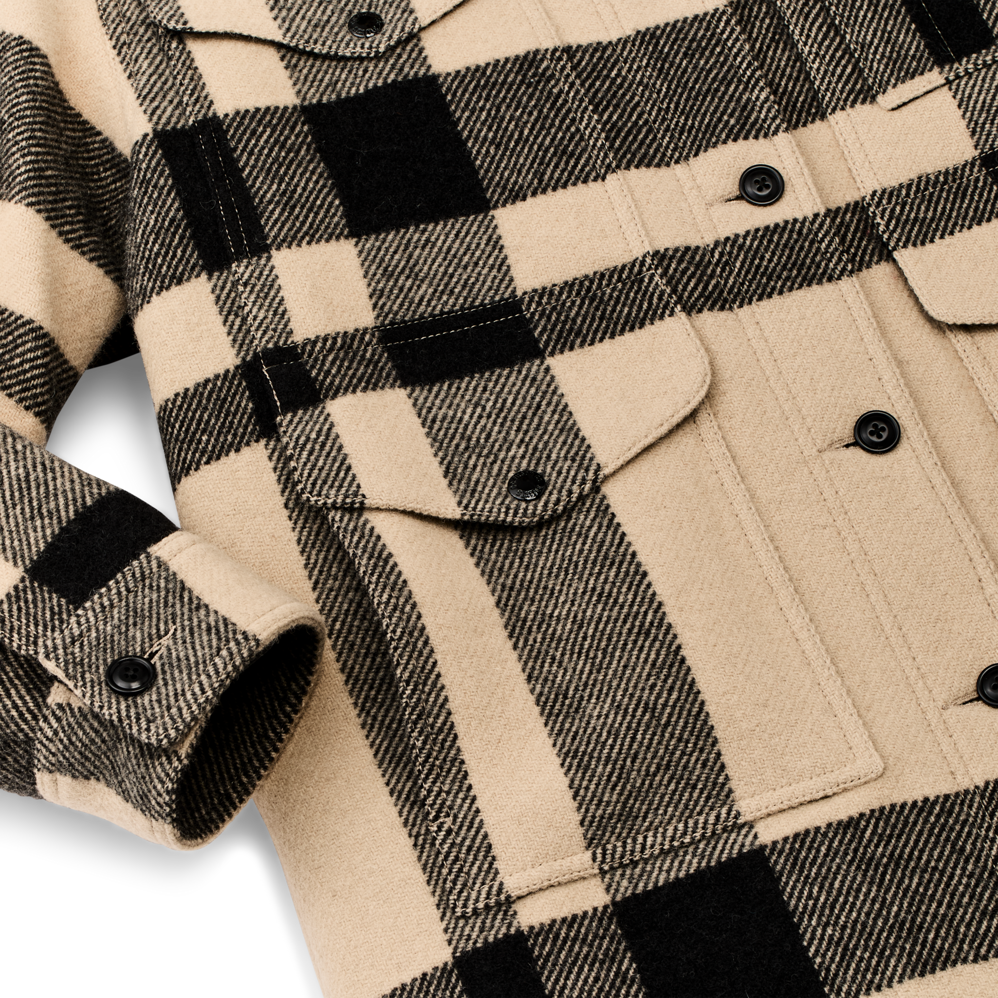 Women's Wool Long Cruiser Coat - Natural / Black Plaid