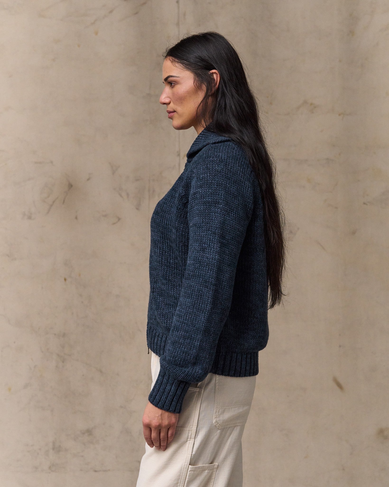 Women's Cotton Full-zip Cardigan - Navy / Marl