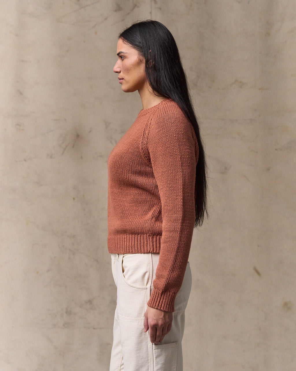 Women's Cotton Crewneck Sweater - Copper Brown