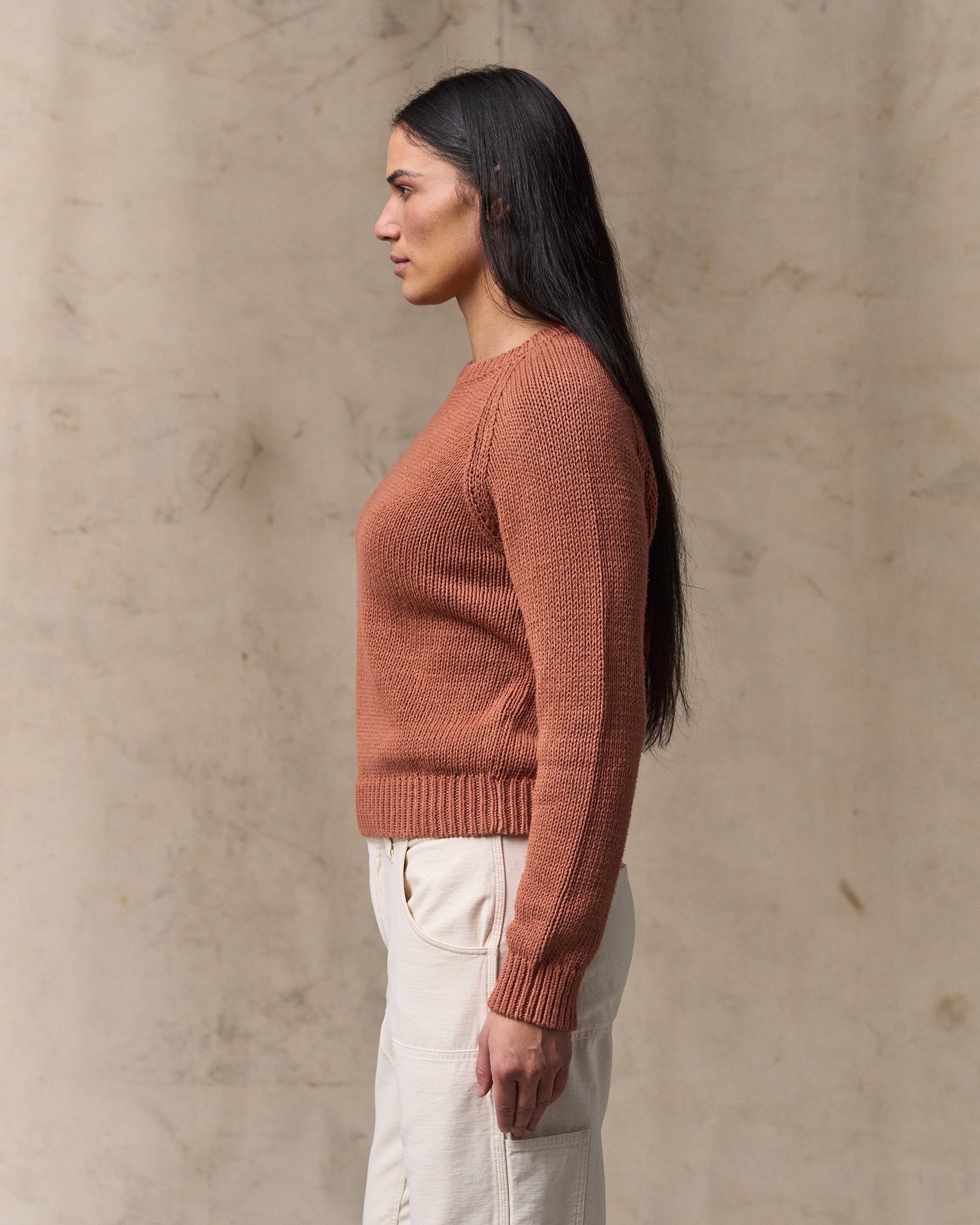 Women's Cotton Crewneck Sweater - Copper Brown
