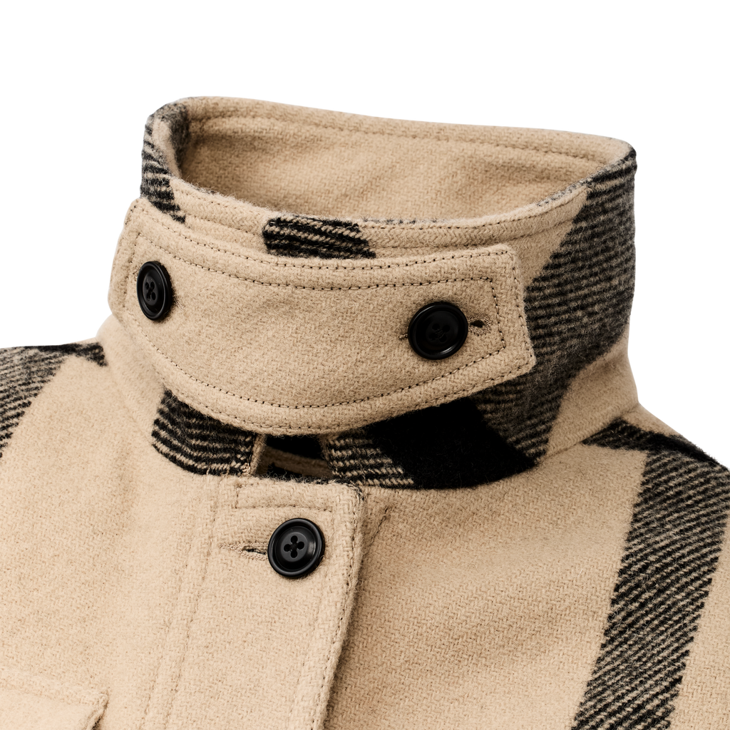 Women's Wool Long Cruiser Coat - Natural / Black Plaid
