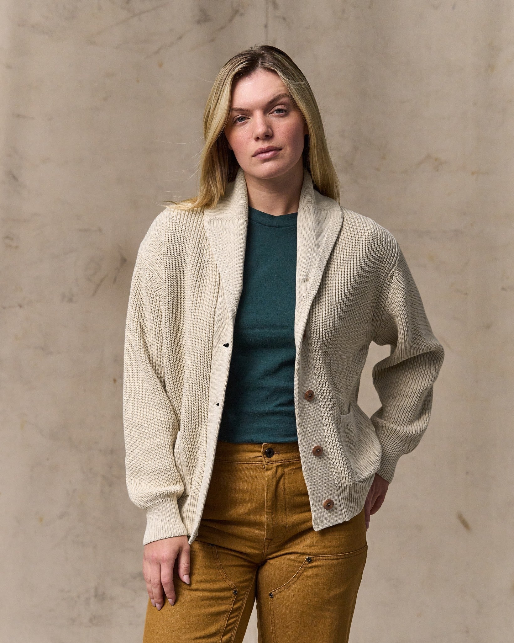Women's Cotton Shawl Neck Cardigan - Natural