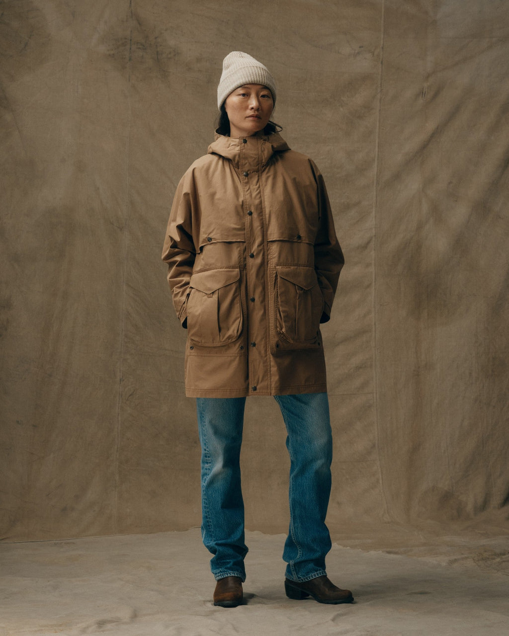Women's Aviator Cloth Long Raincoat - Dark Tan