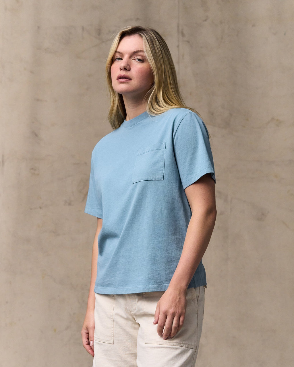 Women's Short Sleeve Pocket Tee - Light Blue