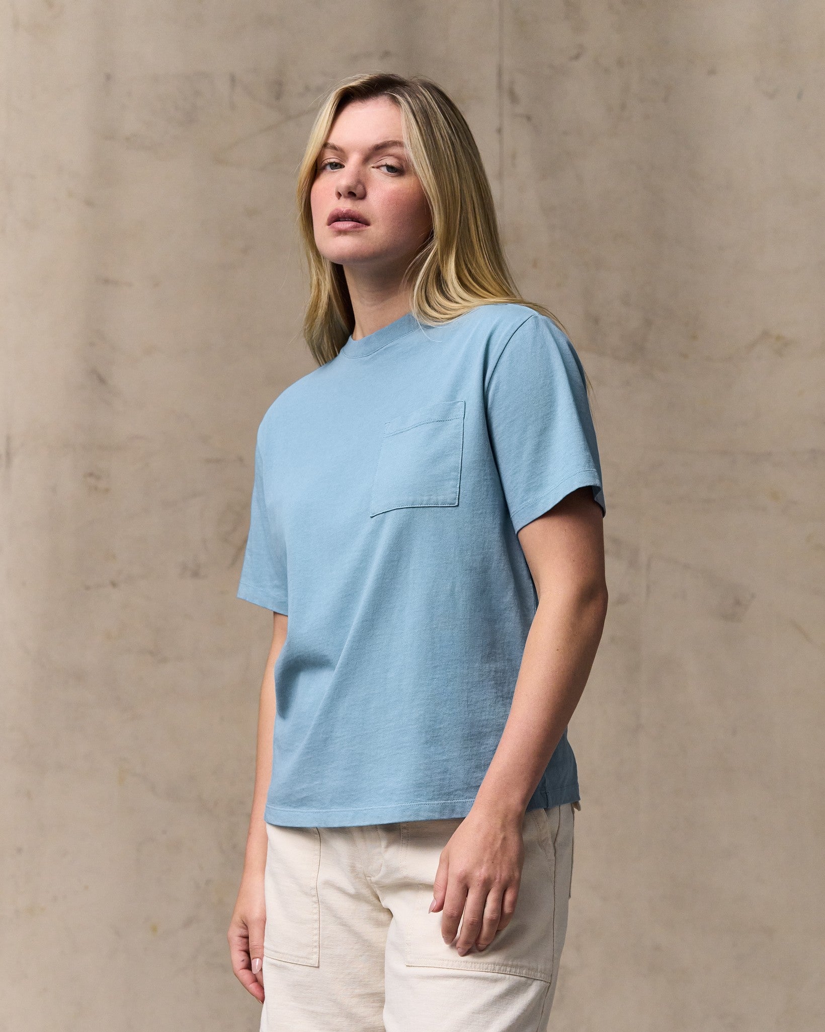 Women's Short Sleeve Pocket Tee - Light Blue