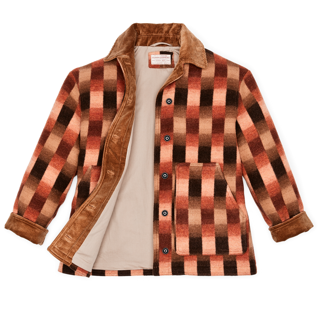 Women's Blanket Wool Barn Coat - Sunset Ombre Plaid