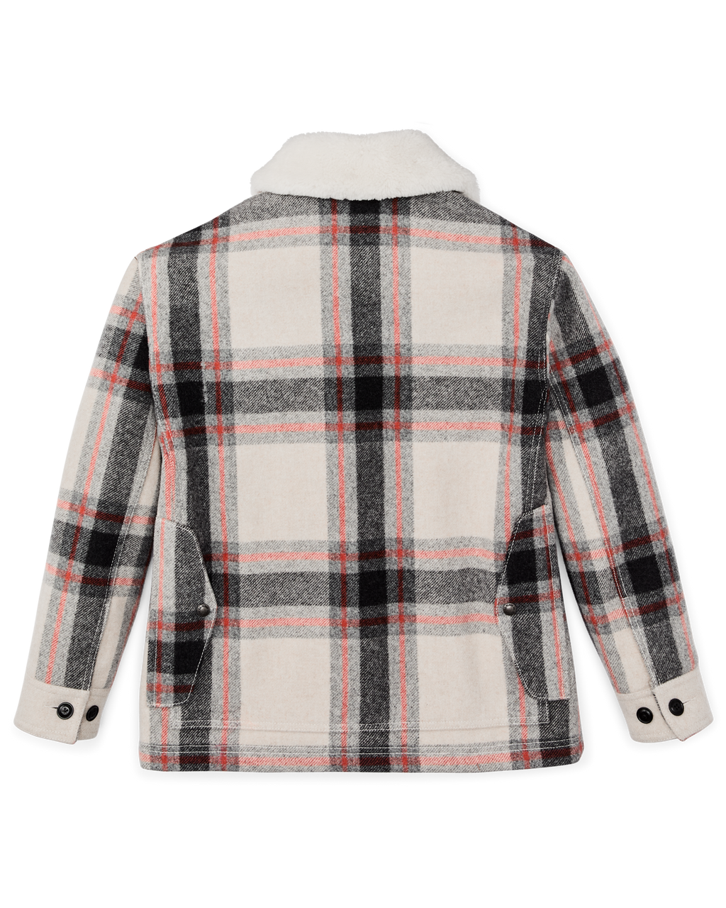 Women's Mackinaw Wool Shearling Cruiser Jacket - Cream / Red / Black Plaid