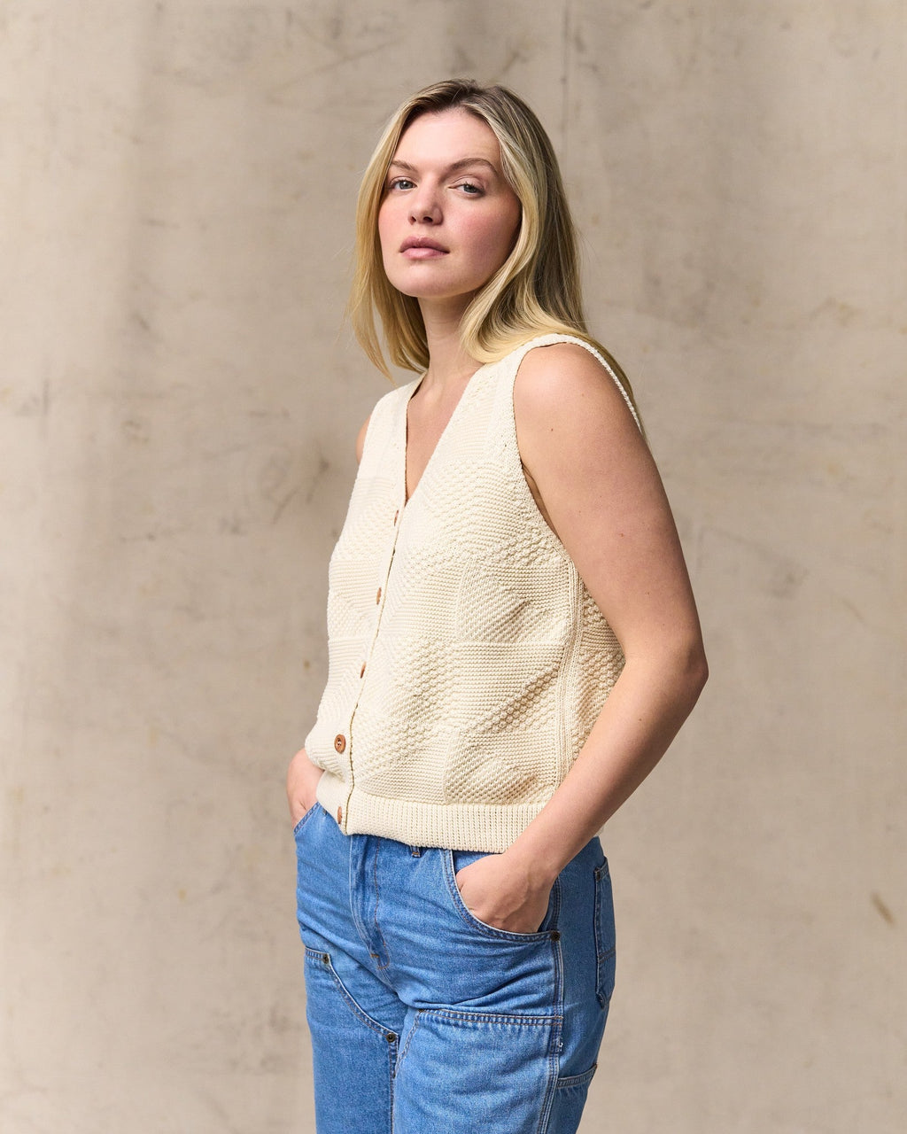 Women's Cotton Sweater Vest - Ivory