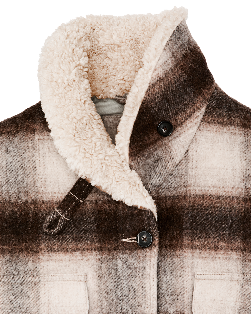 Women's Kodiak Shawl Collar Coat - Cream / Brown Shadow Plaid
