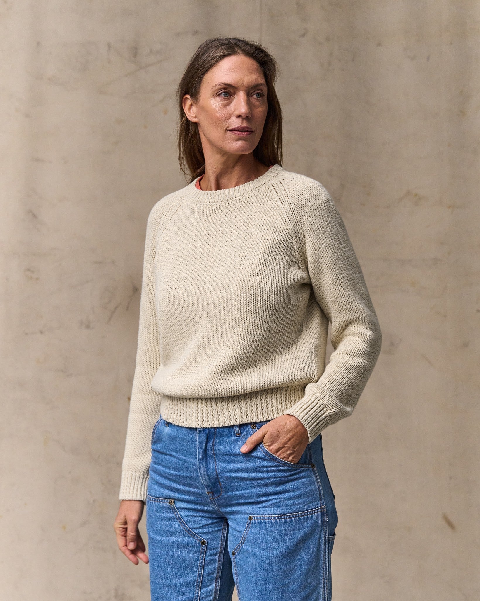 Women's Cotton Crewneck Sweater - Natural