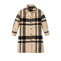 Women's Wool Long Cruiser Coat - Natural / Black Plaid
