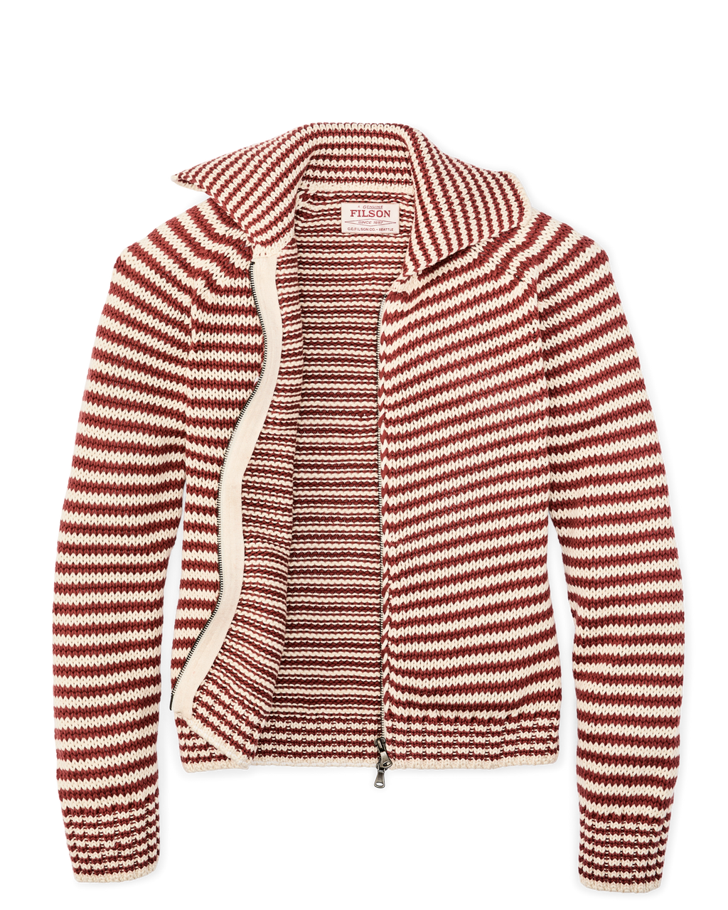 Women's Cotton Full-zip Cardigan - Brick / Sand Stripe