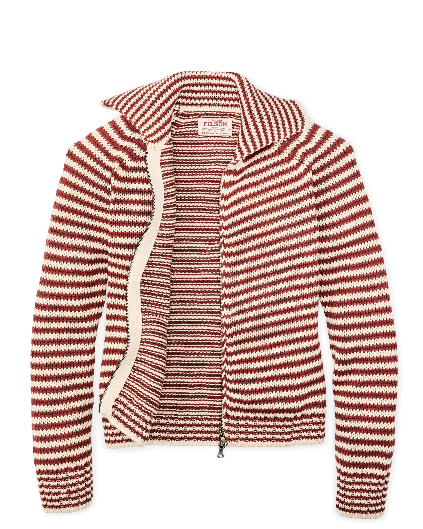 Women's Cotton Full-zip Cardigan - Brick / Sand Stripe