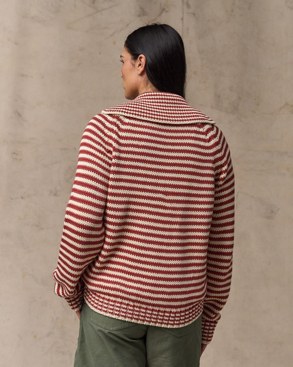 Women's Cotton Full-zip Cardigan - Brick / Sand Stripe