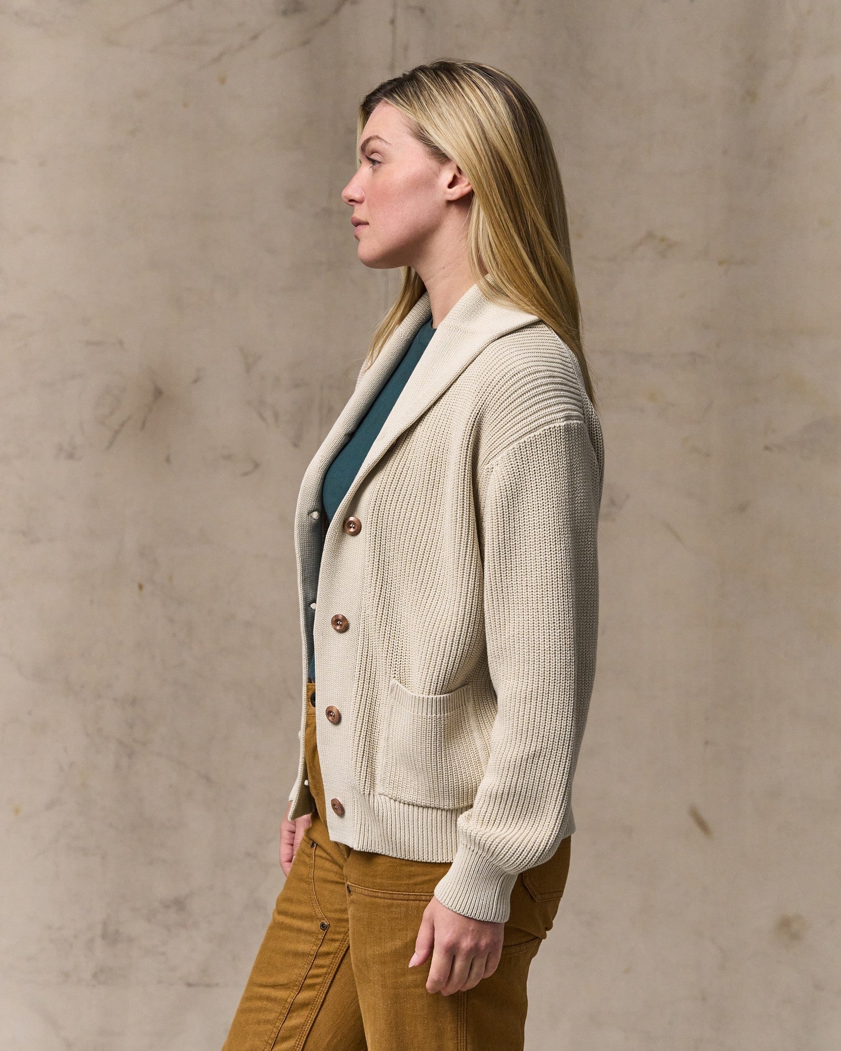 Women's Cotton Shawl Neck Cardigan - Natural