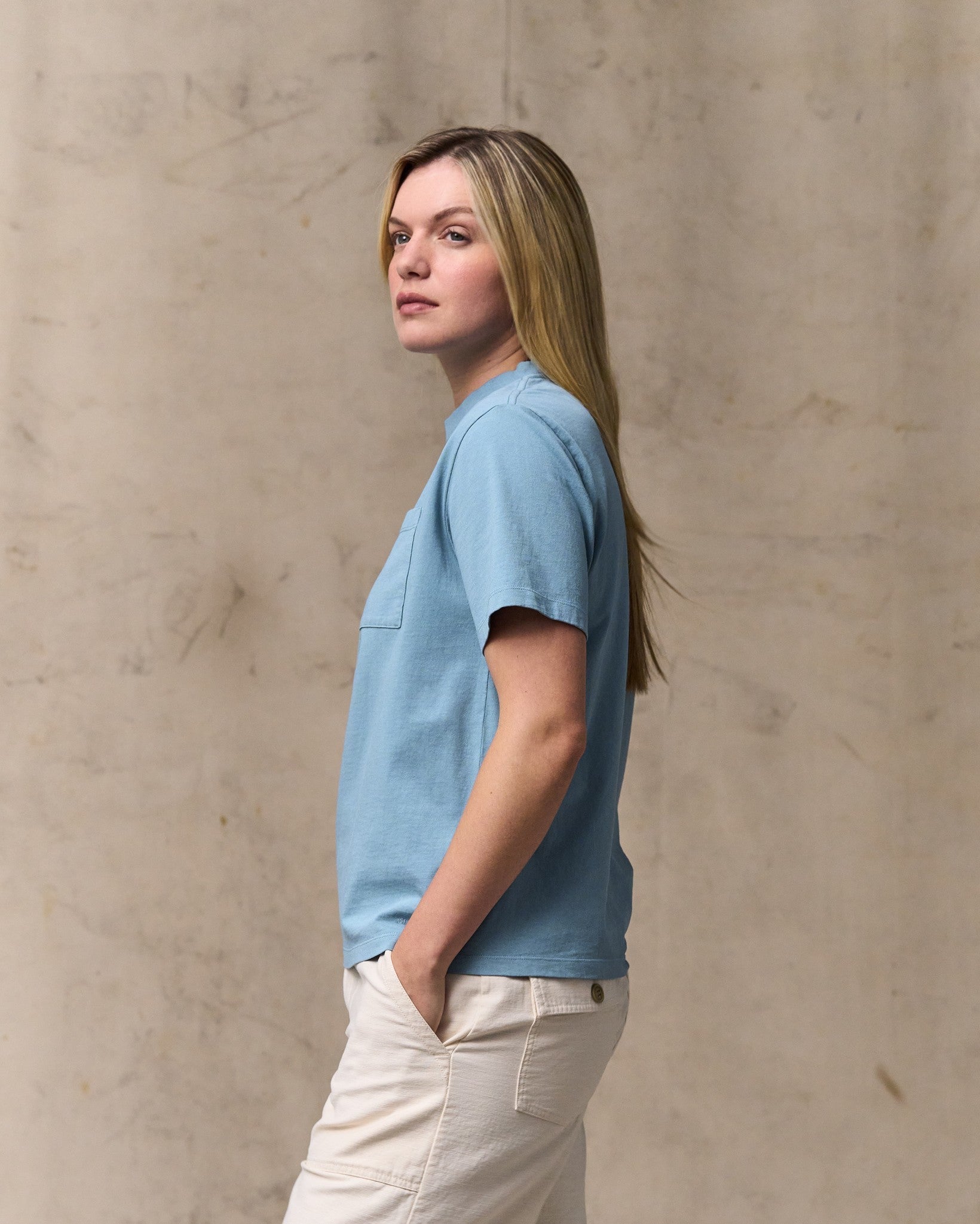 Women's Short Sleeve Pocket Tee - Light Blue