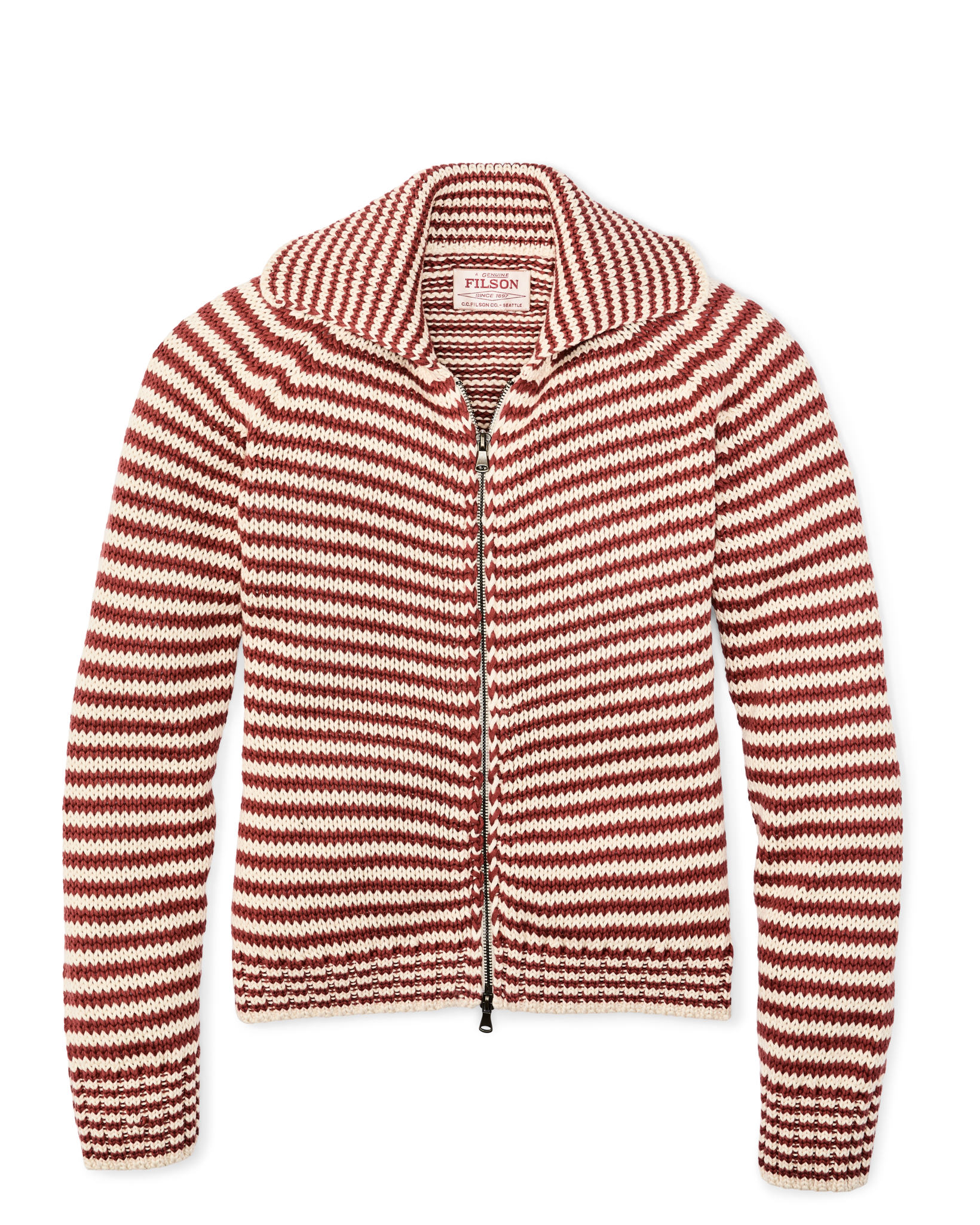 Women's Cotton Full-zip Cardigan - Brick / Sand Stripe