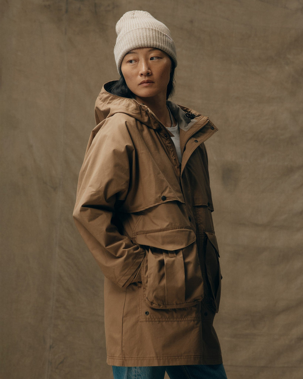 Women's Aviator Cloth Long Raincoat - Dark Tan