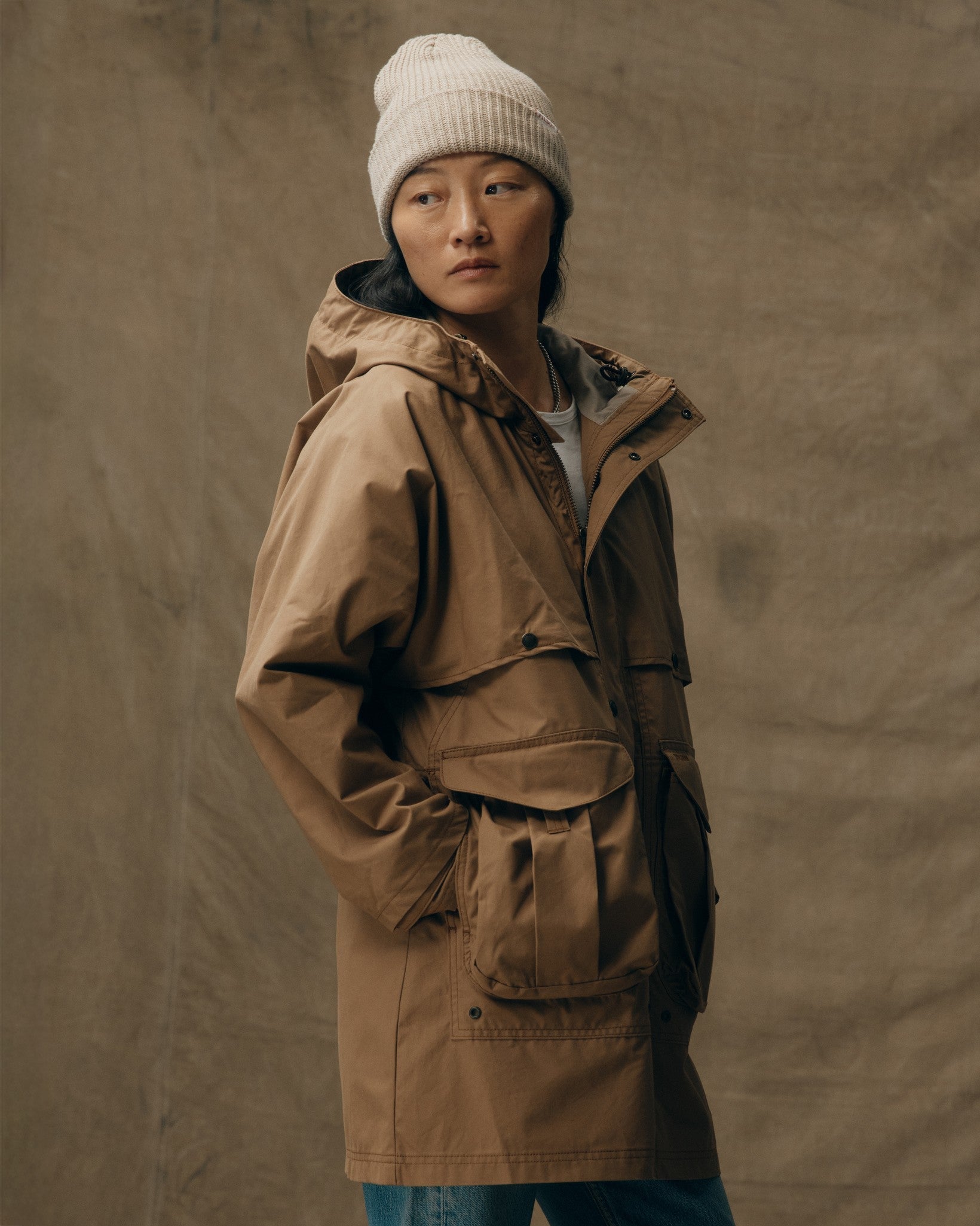 Women's Aviator Cloth Long Raincoat - Dark Tan