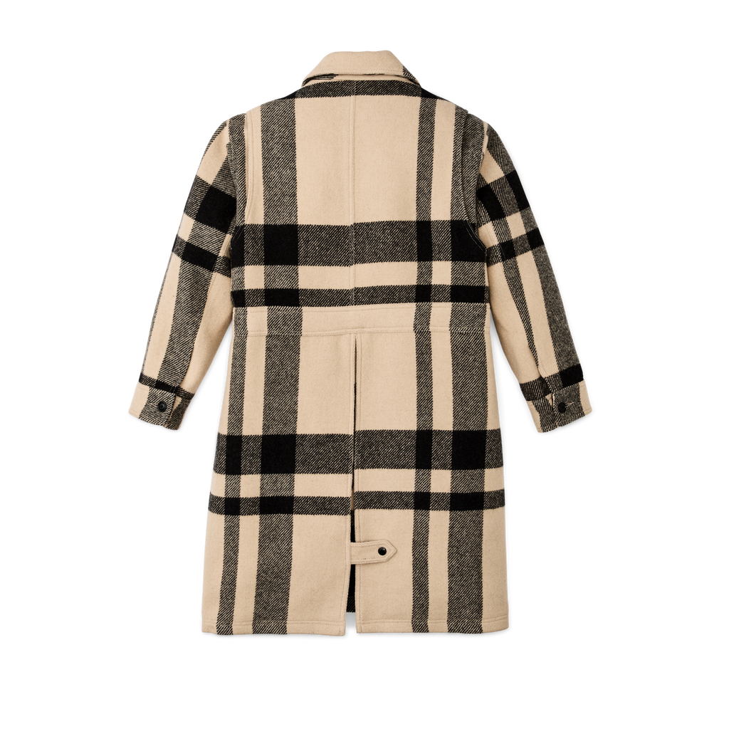 Women's Wool Long Cruiser Coat - Natural / Black Plaid