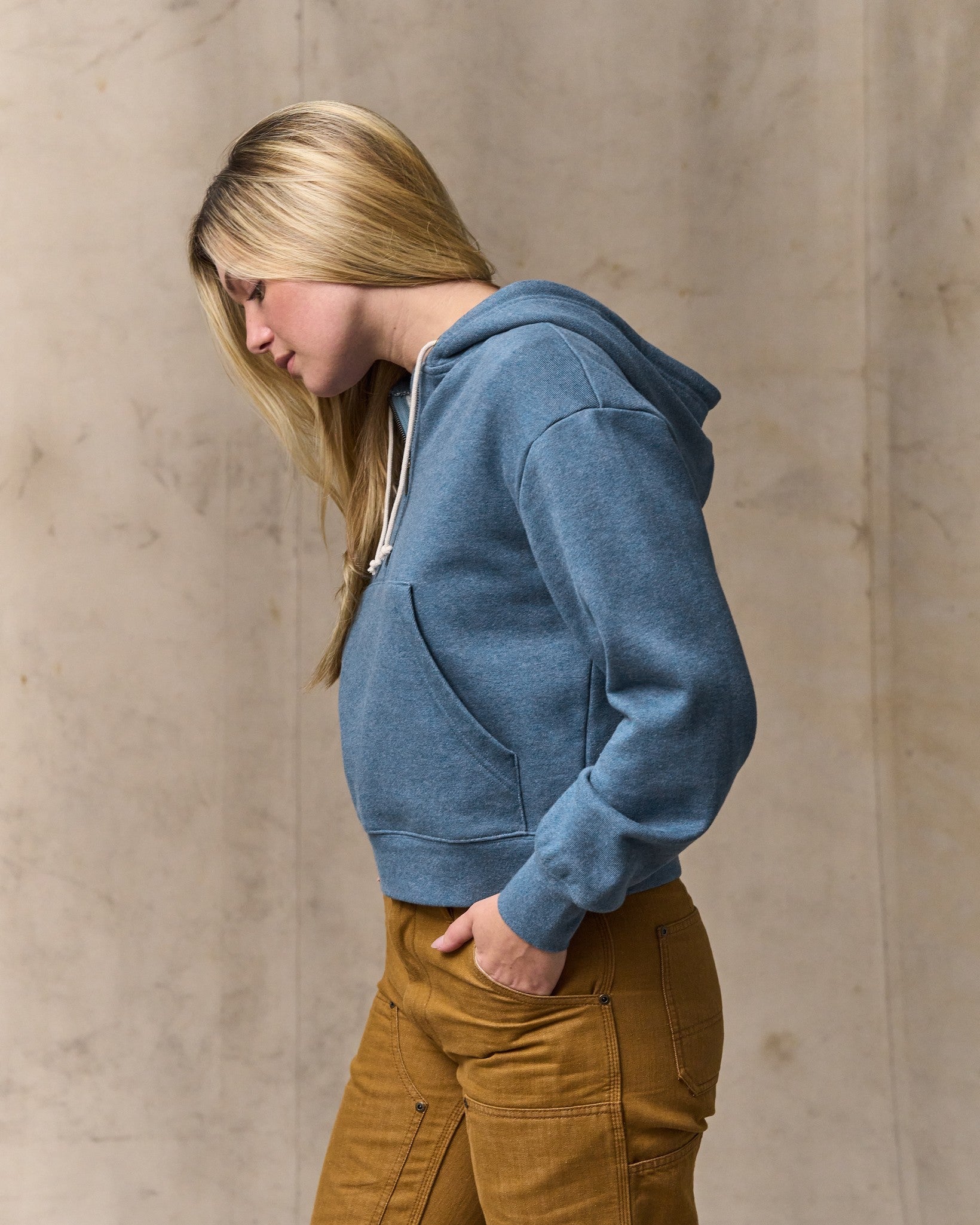 Women's French Terry Half-zip Hoodie - Light Blue