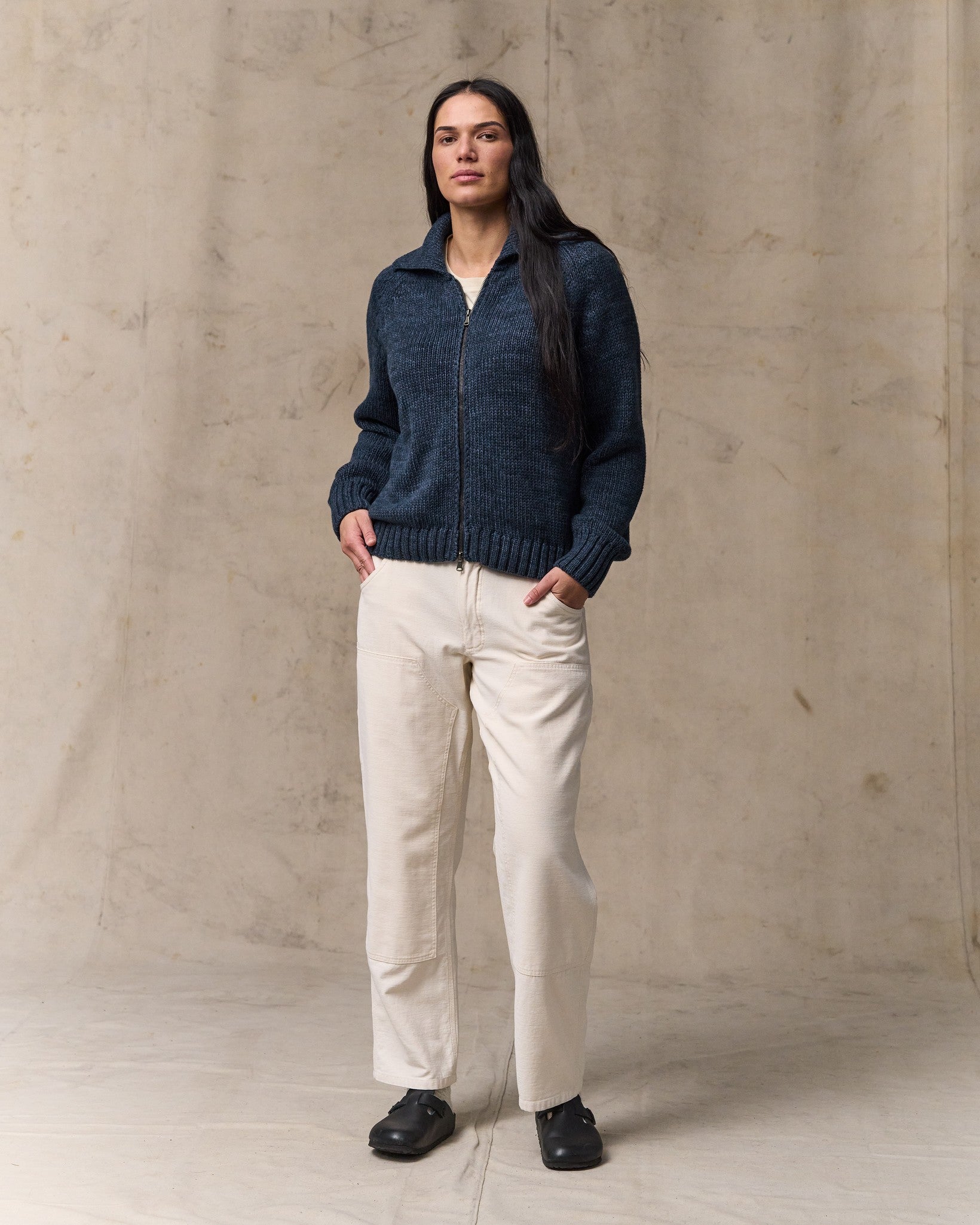 Women's Cotton Full-zip Cardigan - Navy / Marl