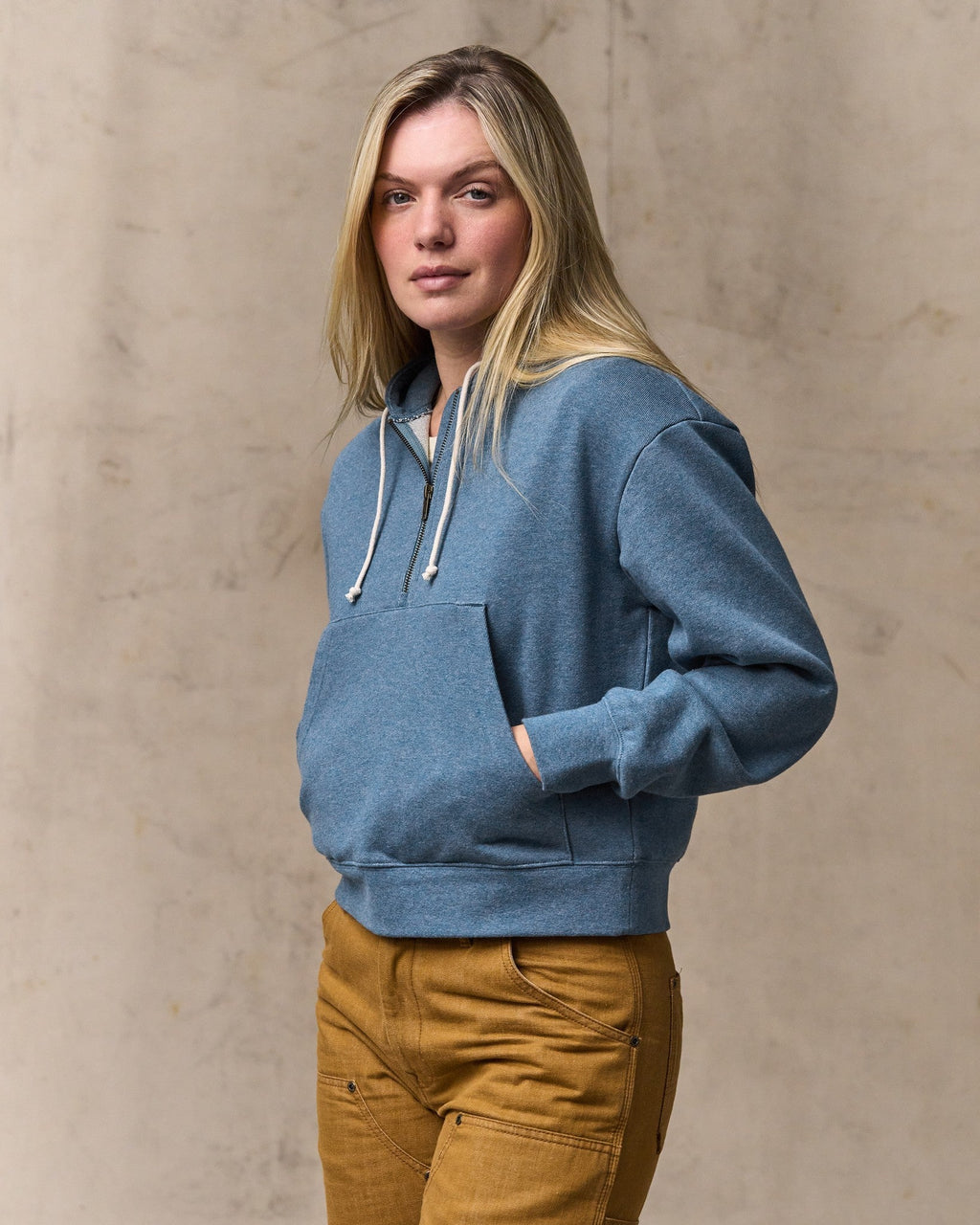 Women's French Terry Half-zip Hoodie - Light Blue