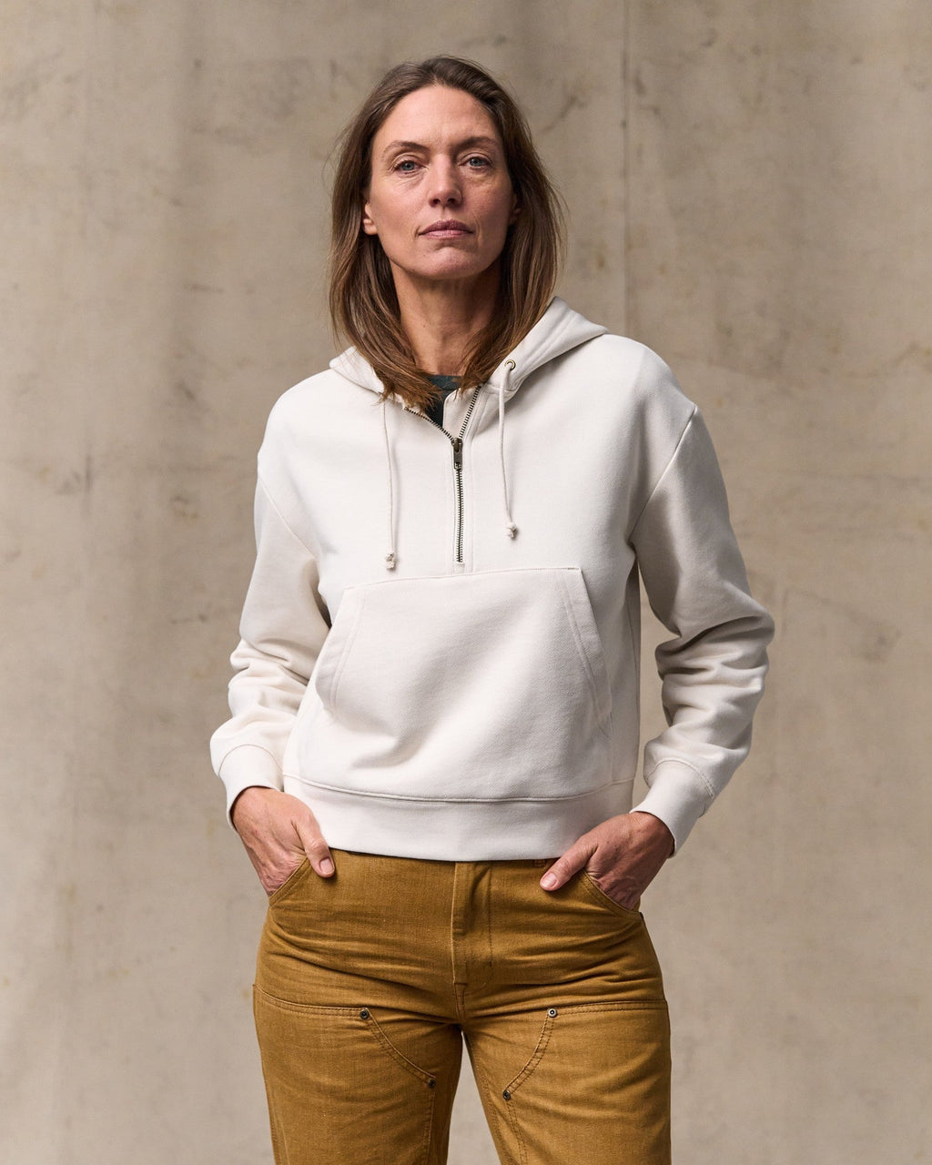 Women's French Terry Half-zip Hoodie - Ivory