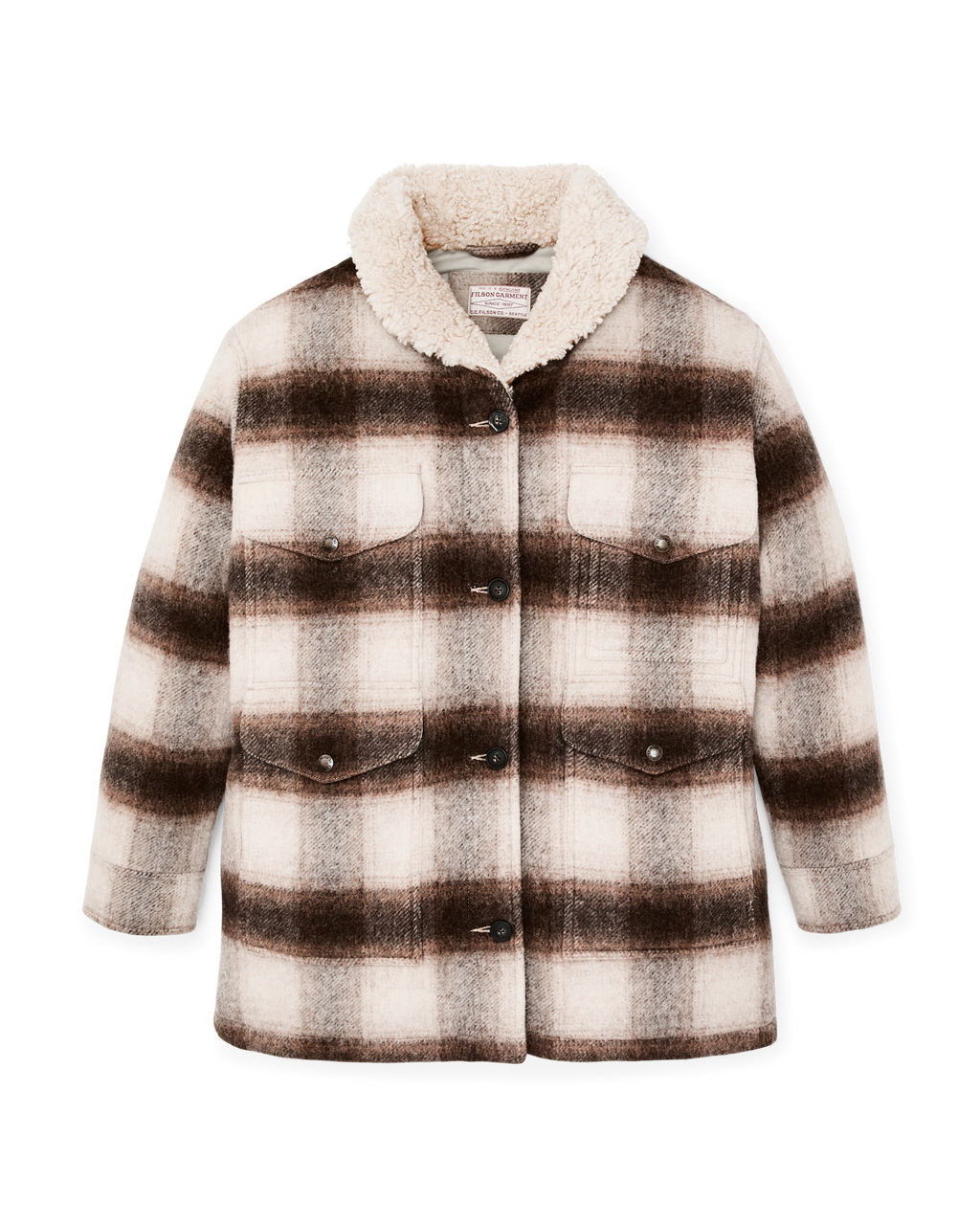Women's Kodiak Shawl Collar Coat - Cream / Brown Shadow Plaid