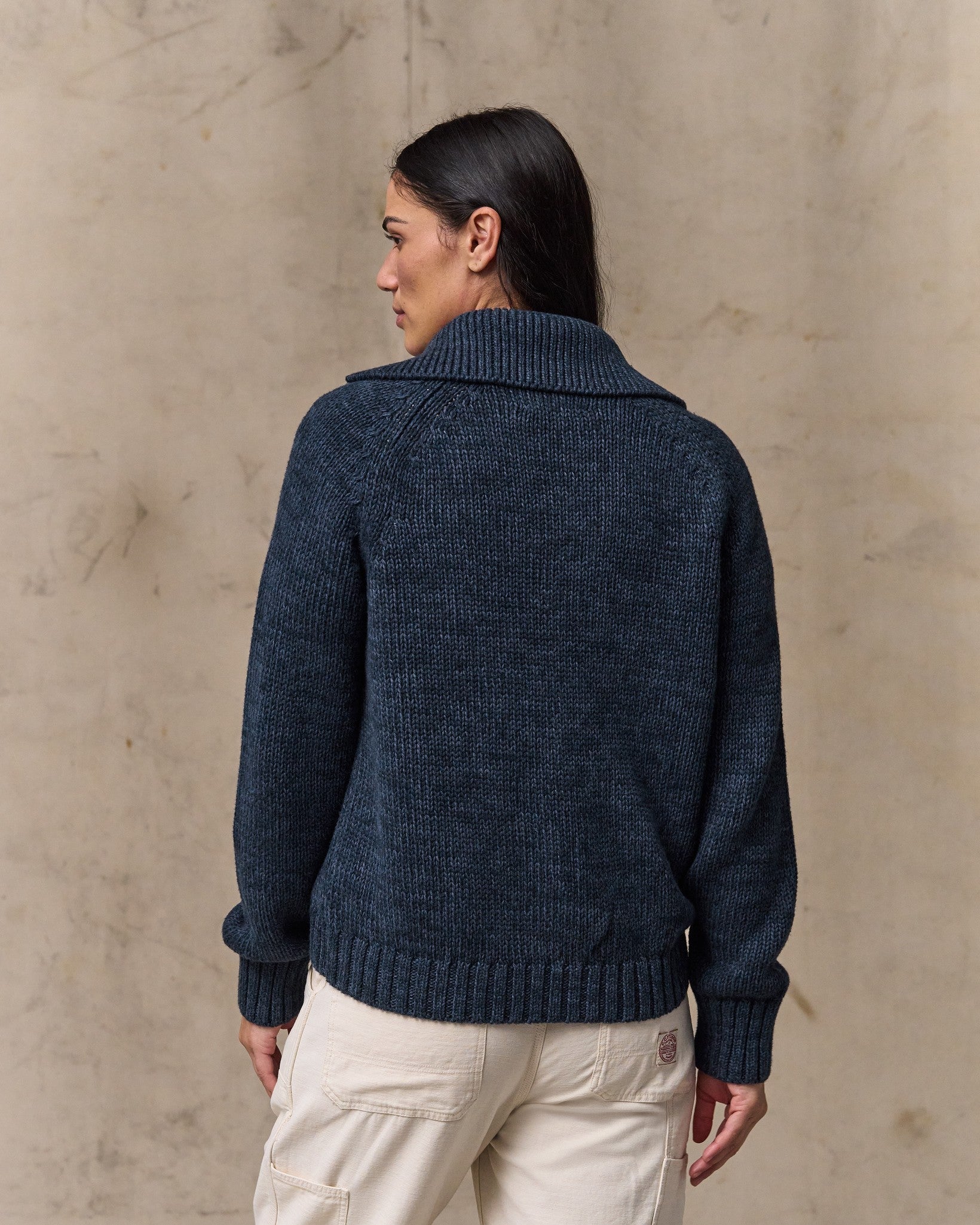 Women's Cotton Full-zip Cardigan - Navy / Marl