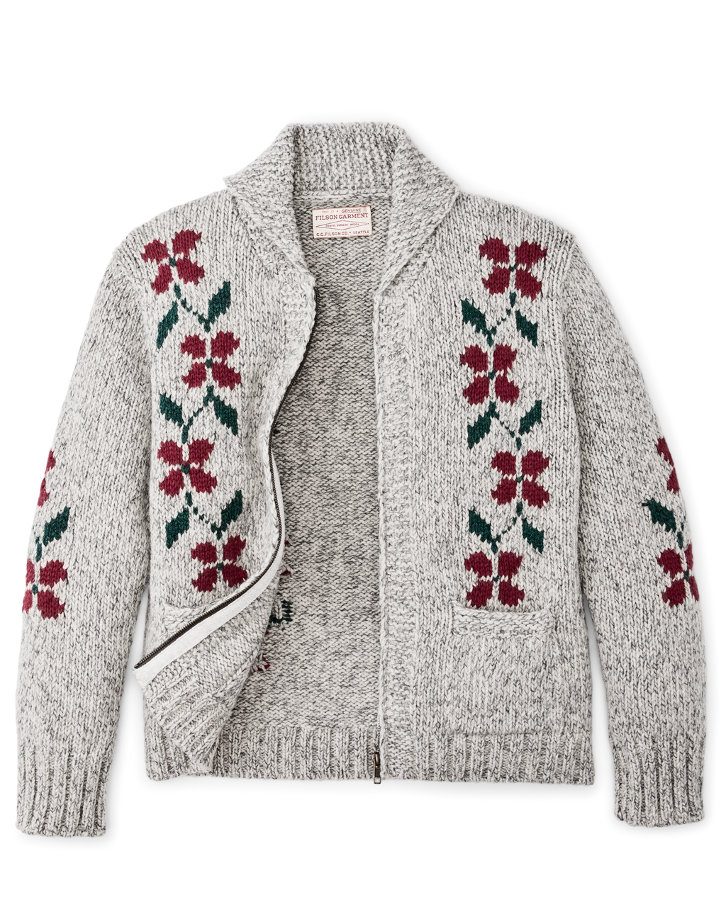 Women's Zippered Wool Sweater - Gray / Flower