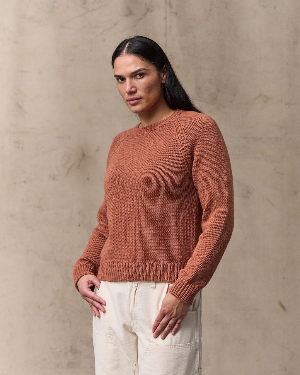 Women's Cotton Crewneck Sweater - Copper Brown